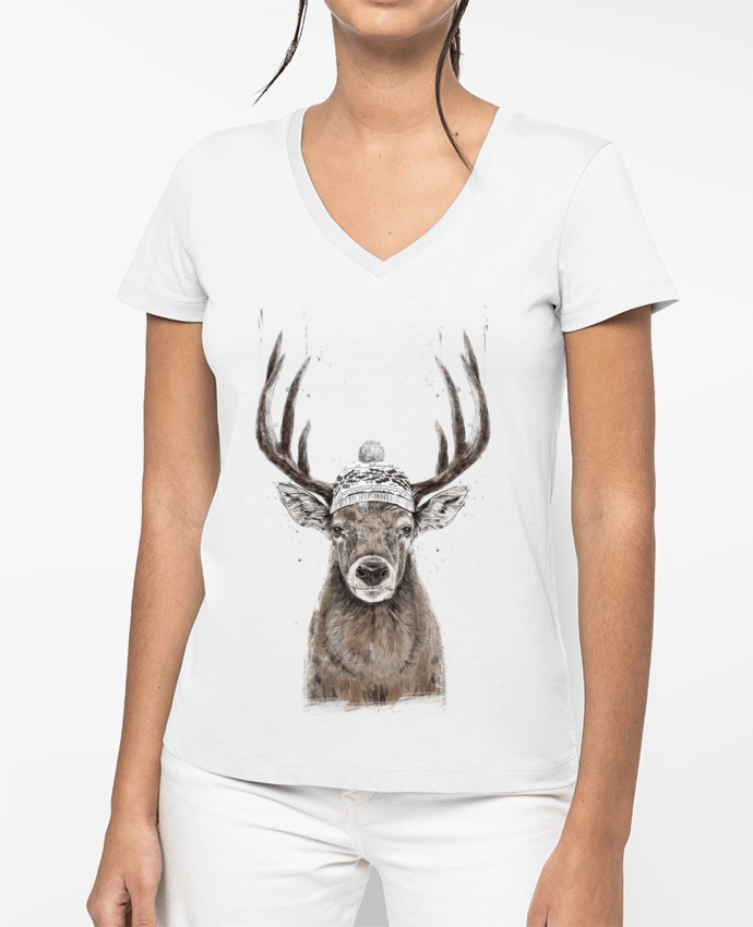 T-shirt femme col V Let's go outside par Balàzs Solti