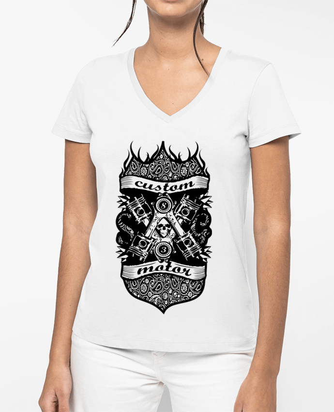 T-shirt écoresponsable col V femme CUSTOM MOTOR by SG LXXXIII