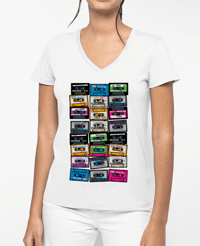 T-shirt écoresponsable col V femme My First Playlist por Rustic
