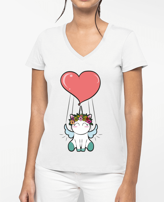 T-shirt femme col V Lovely unicorn par 