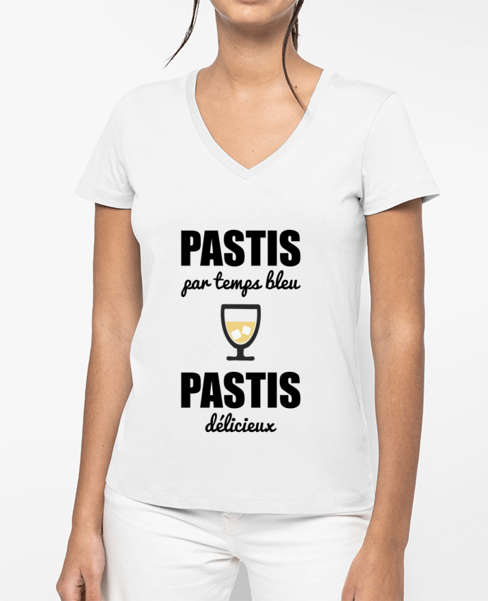 T-shirt femme col V Pastis par temps bleu pastis délicieux par Benichan