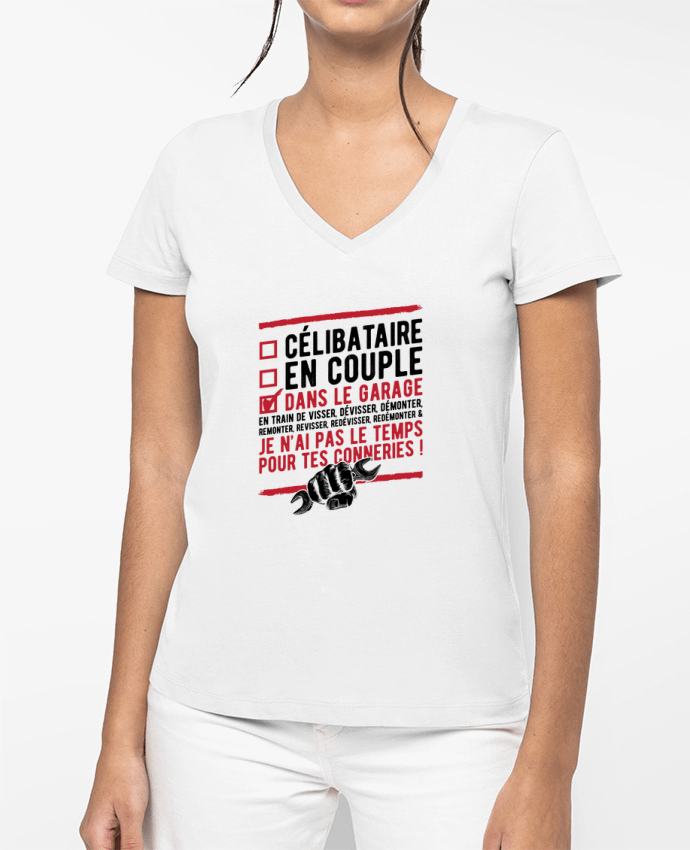 T-shirt femme col V Dans le garage humour par Original t-shirt