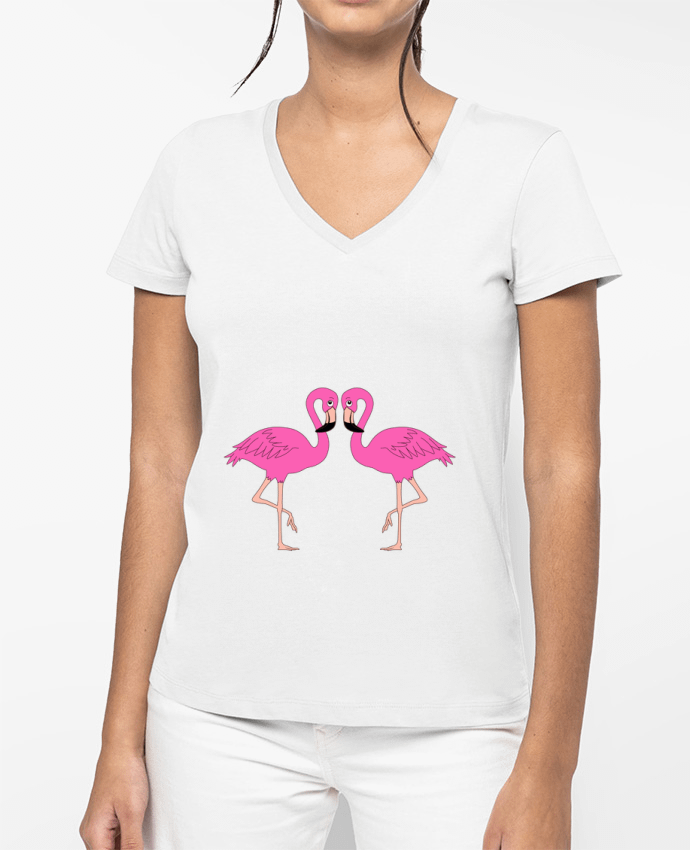 T-shirt femme col V Flamingo par M.C DESIGN 