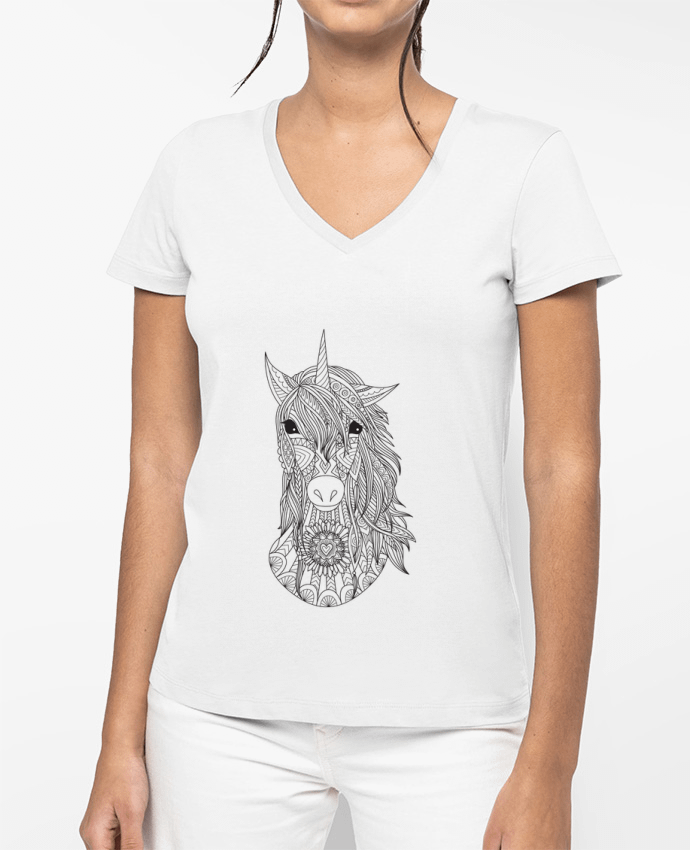T-shirt femme col V Unicorn par Bichette