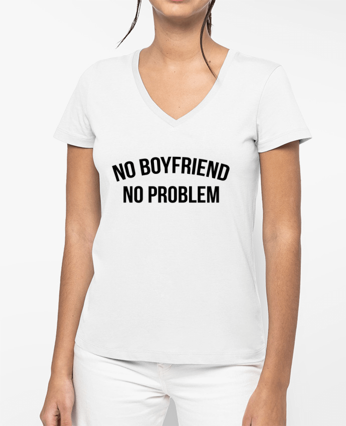 T-shirt femme col V No boyfriend, no problem par Bichette