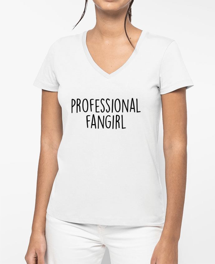 T-shirt femme col V Professional fangirl par Bichette