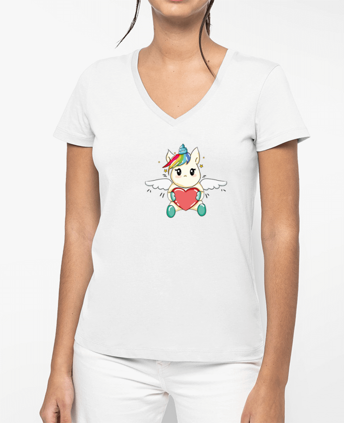 T-shirt femme col V Licorne Love par 