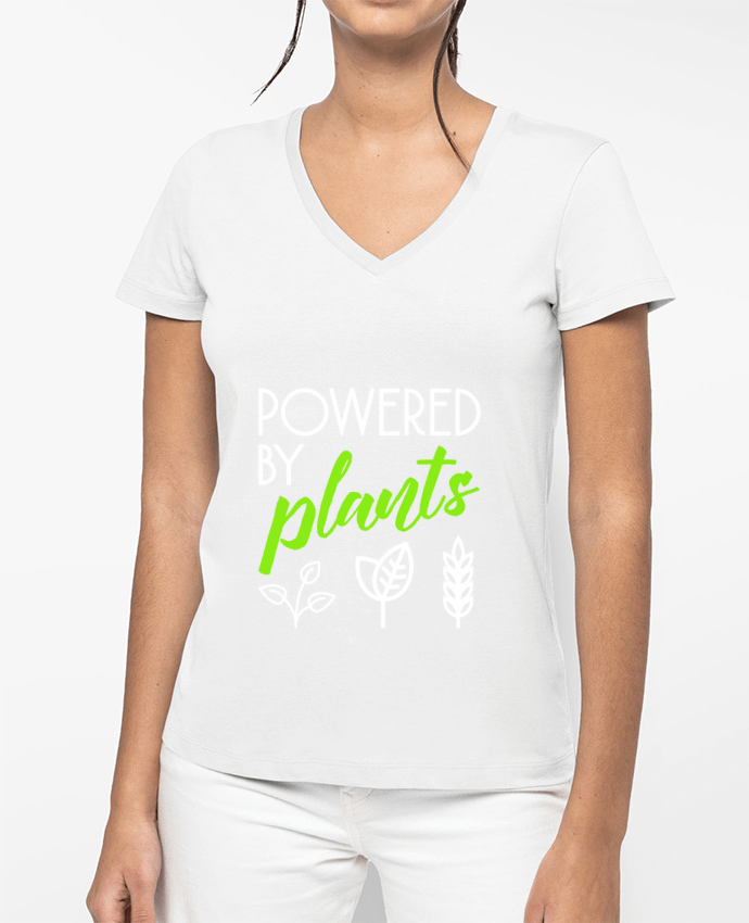 T-shirt femme col V Powered by plants par Bichette