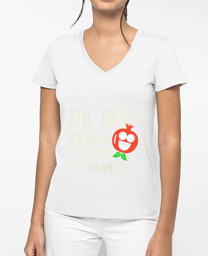 T-shirt femme col V The best mom ever & vegan too par Bichette