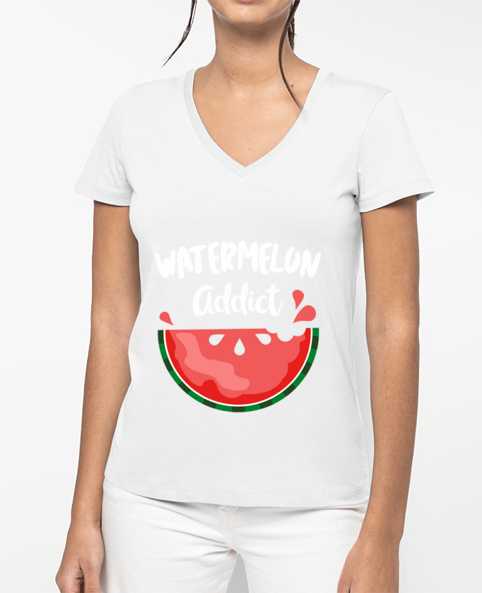 T-shirt femme col V Watermelon addict par Bichette