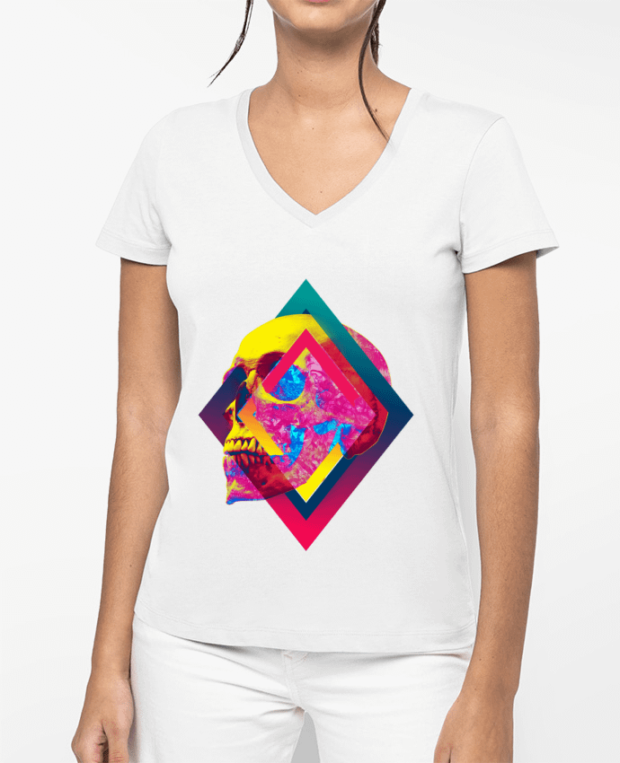 T-shirt femme col V Lifeful Skull par ali_gulec