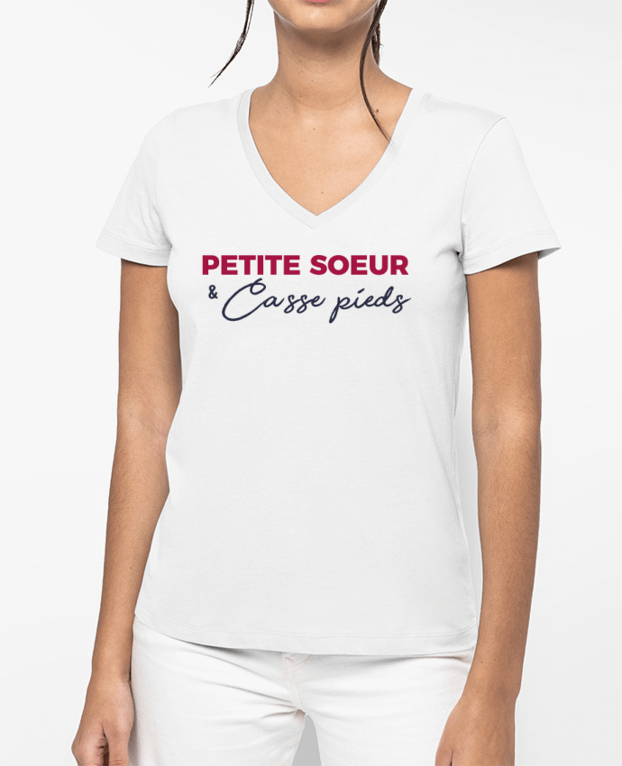 T-shirt femme col V Petite sœur et casse pieds par tunetoo