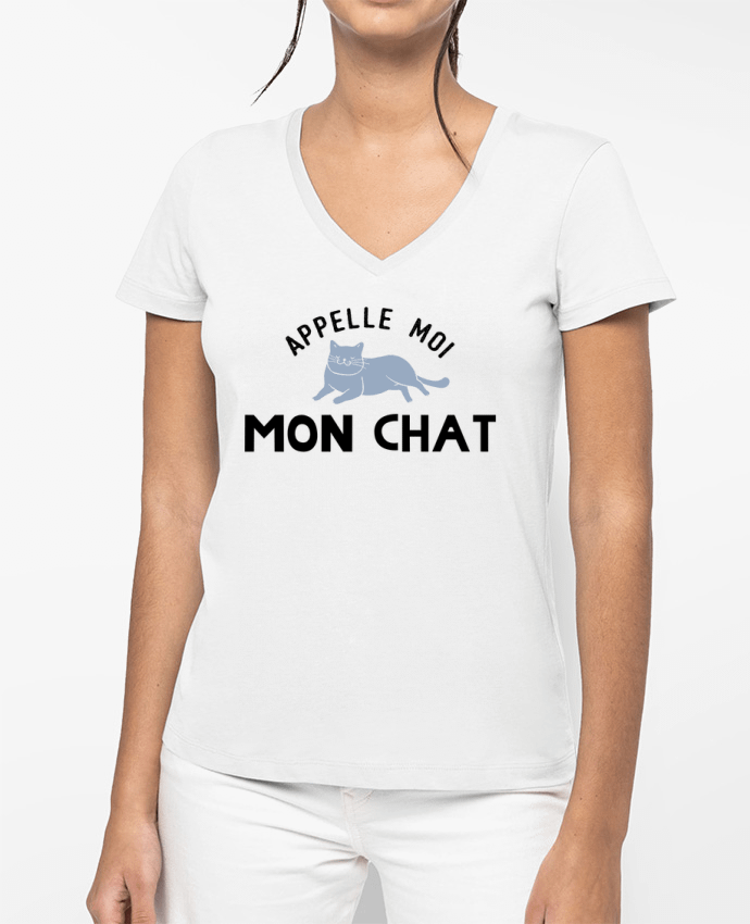 T-shirt femme col V Appelle moi mon chat par tunetoo