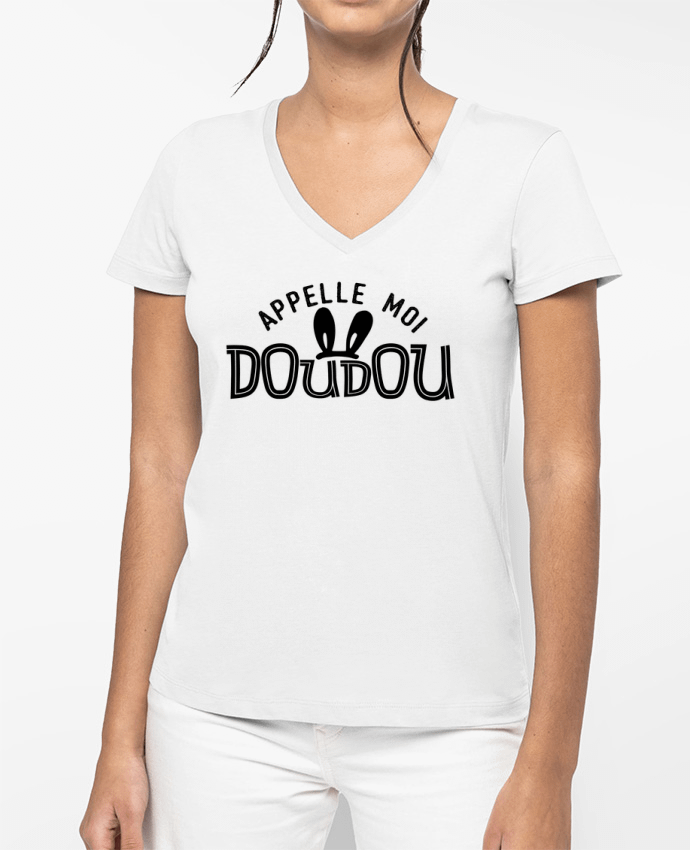 T-shirt écoresponsable col V femme Appelle moi doudou por tunetoo