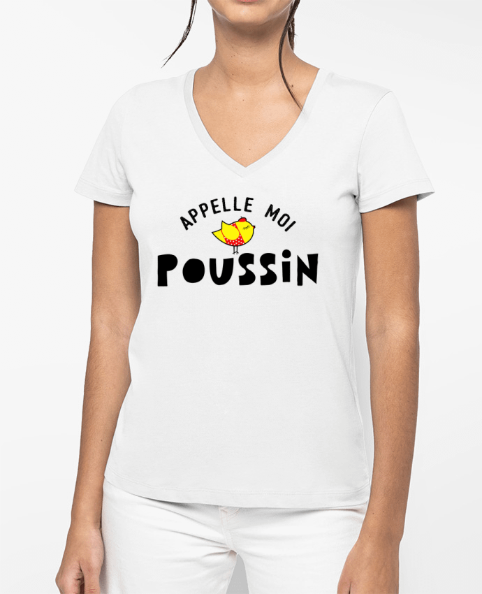 T-shirt femme col V Appelle moi poussin par tunetoo