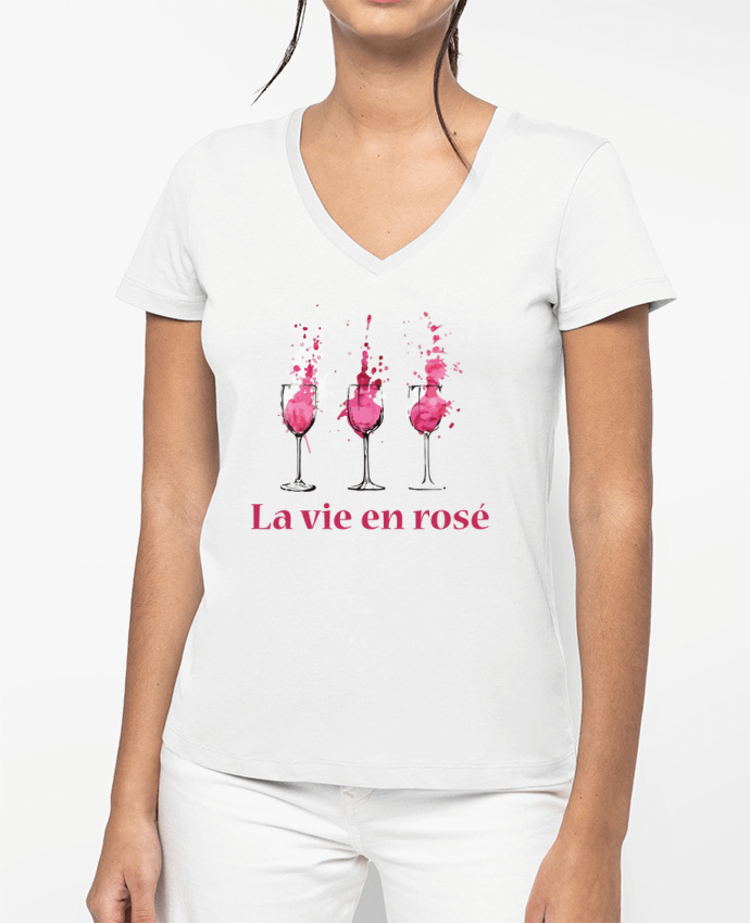 T-shirt femme col V La vie en rosé par tunetoo