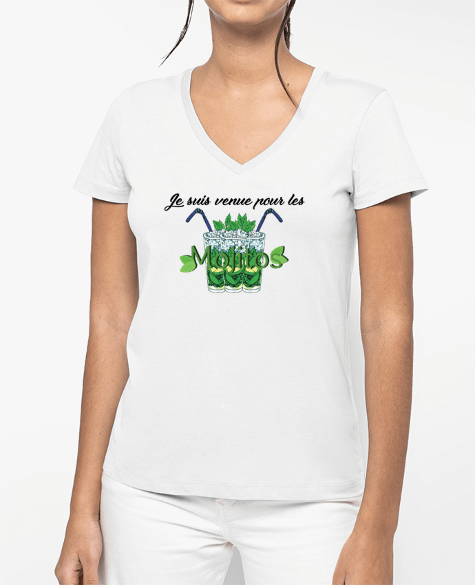 T-shirt femme col V Je suis venue pour les mojitos par tunetoo