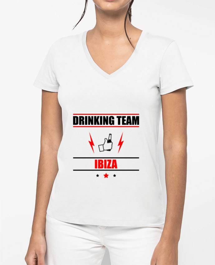 T-shirt écoresponsable col V femme Drinking Team Ibiza por Benichan