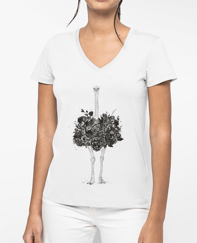 T-shirt femme col V Floral ostrich par Balàzs Solti