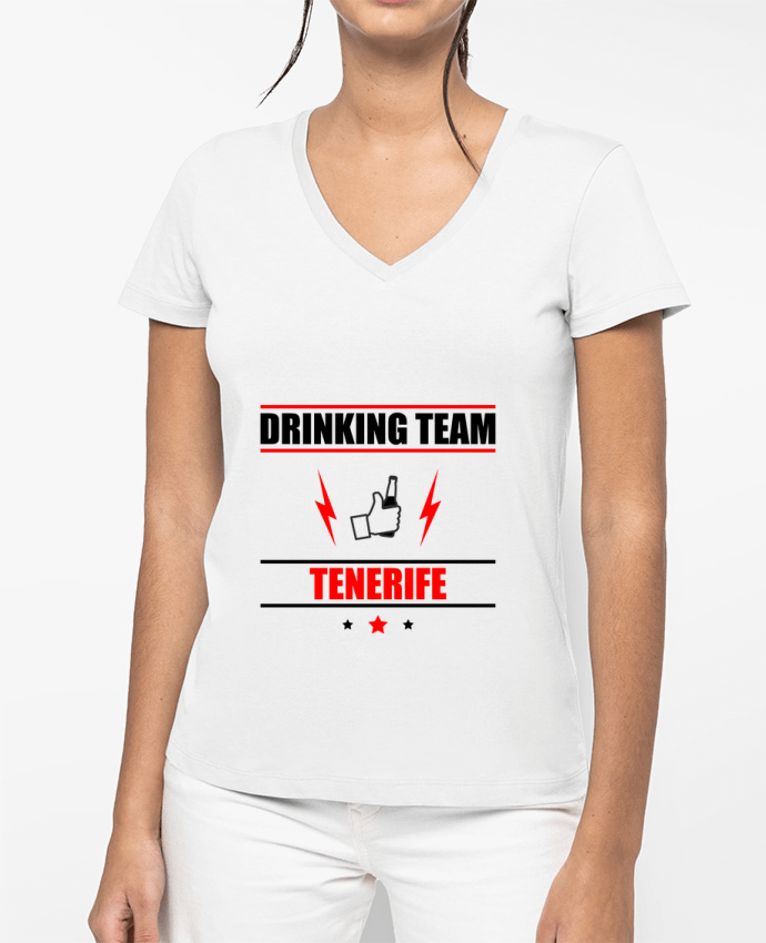 T-shirt femme col V Drinking Team Tenerife par Benichan