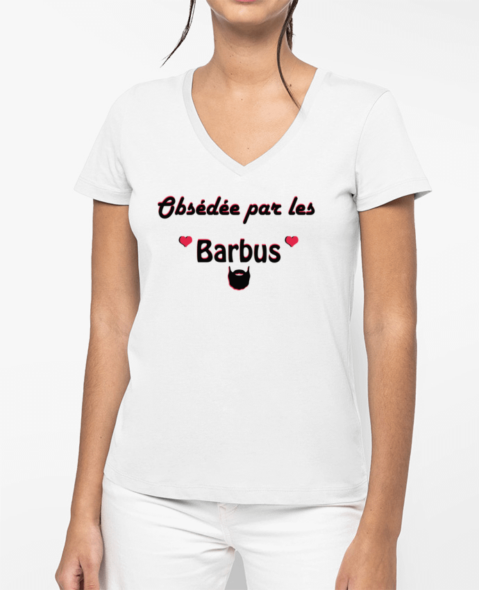 T-shirt femme col V Obsédée par les barbus par tunetoo