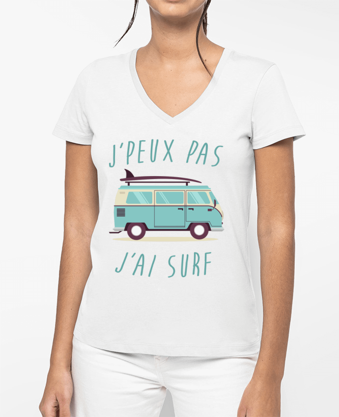 T-shirt femme col V Je peux pas j'ai surf par FRENCHUP-MAYO