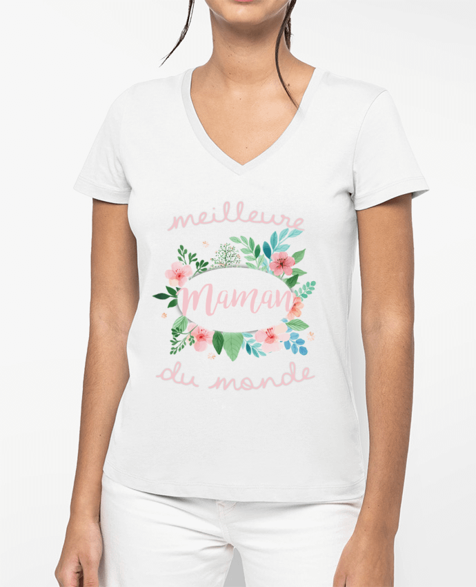 T-shirt femme col V Meilleure maman du monde par FRENCHUP-MAYO