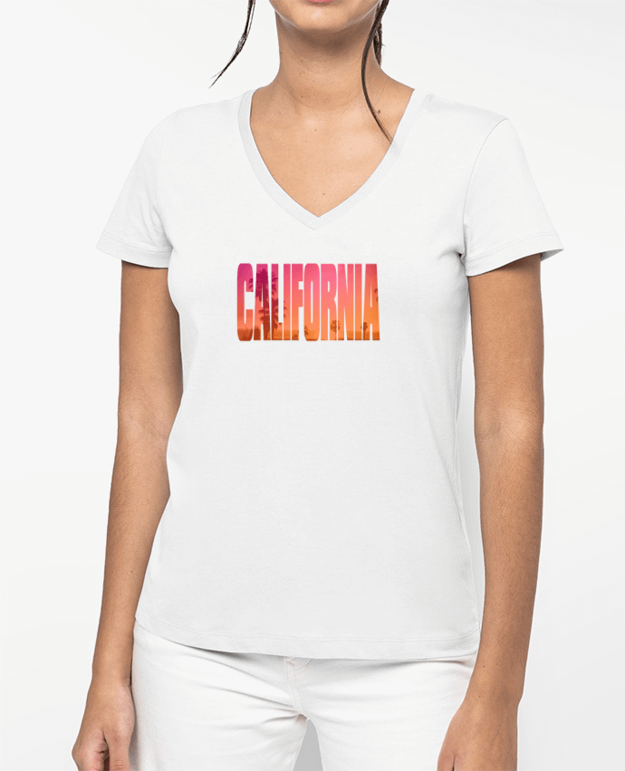 T-shirt femme col V California par justsayin
