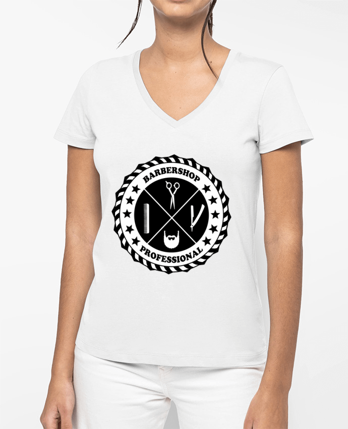 T-shirt femme col V BARBERSHOP BLASON par SG LXXXIII