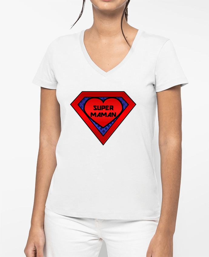 T-shirt femme col V Super maman par FRENCHUP-MAYO