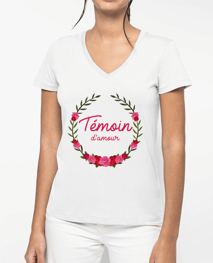 T-shirt écoresponsable col V femme Témoin d'amour por FRENCHUP-MAYO