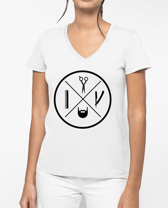 T-shirt femme col V BARBERSHOP BLASON par SG LXXXIII