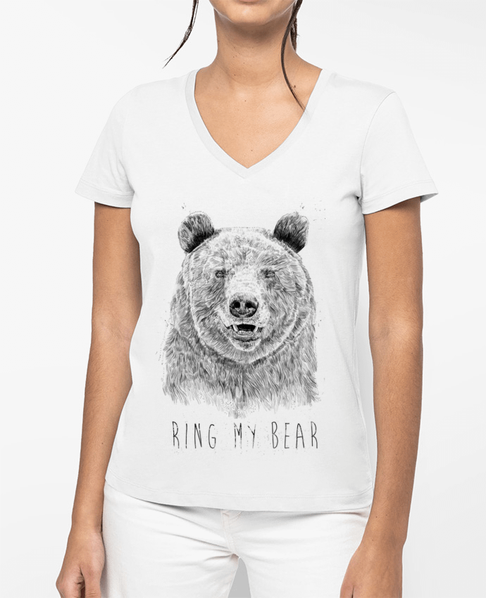T-shirt femme col V Ring my bear (bw) par Balàzs Solti