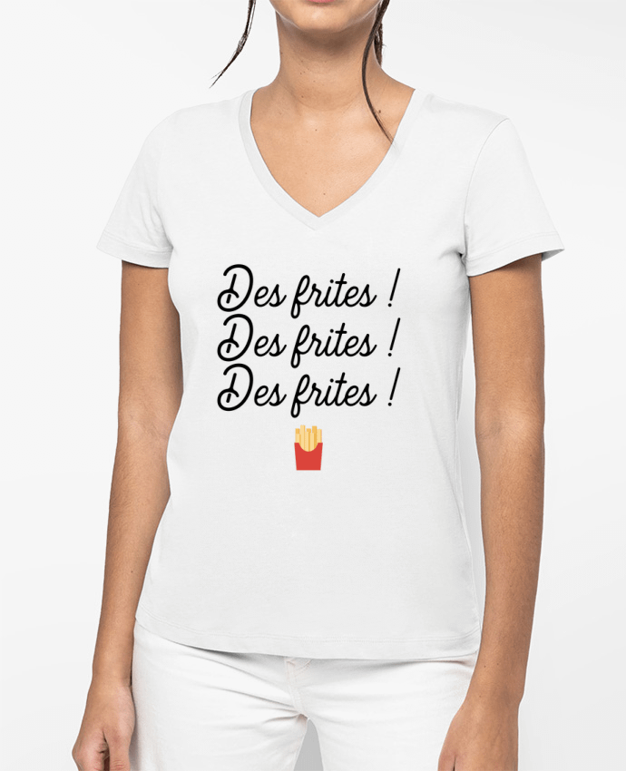 T-shirt écoresponsable col V femme Des frites ! by Original t-shirt