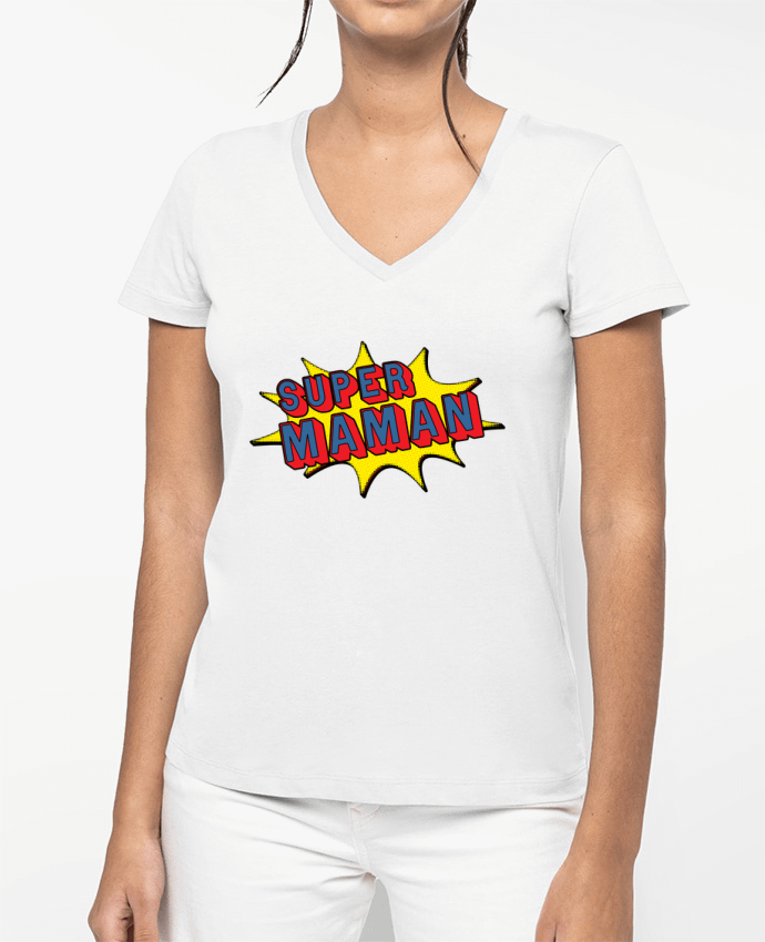 T-shirt femme col V Super maman cadeau par Original t-shirt