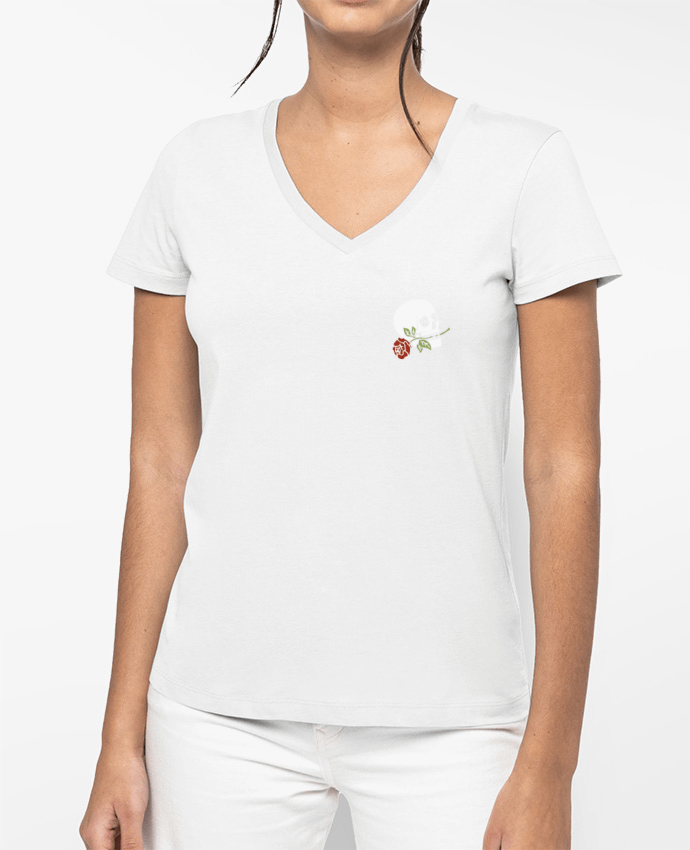 T-shirt femme col V Skull flower par Ruuud