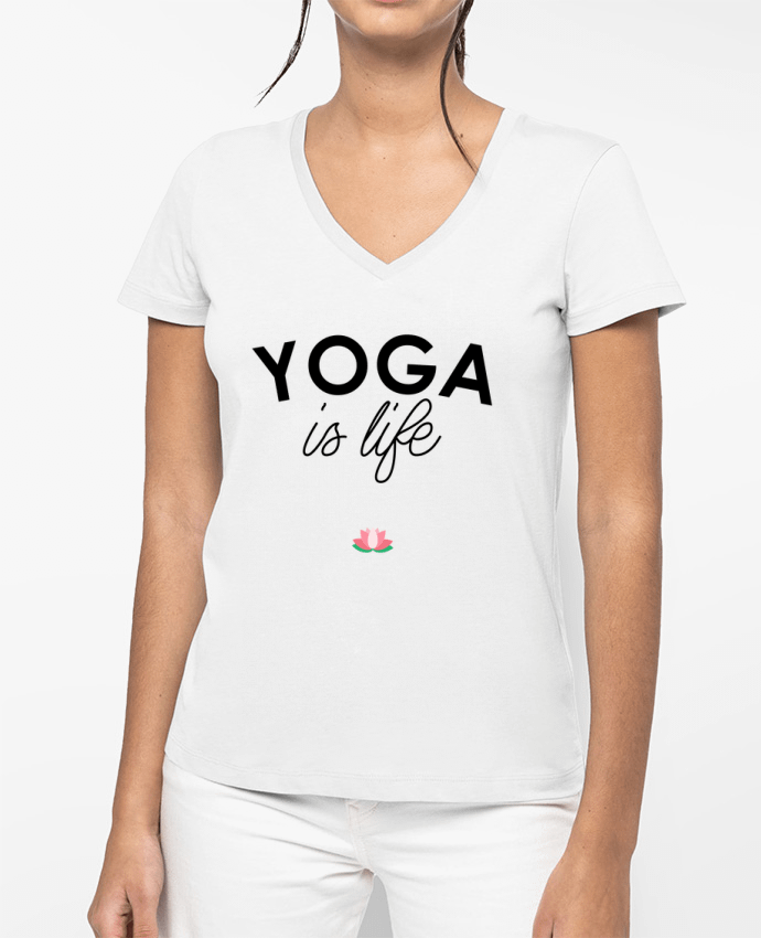 T-shirt femme col V Yoga is life par tunetoo