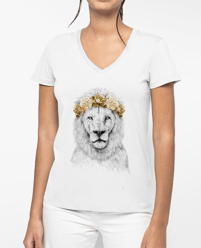 T-shirt femme col V Festival lion II par Balàzs Solti