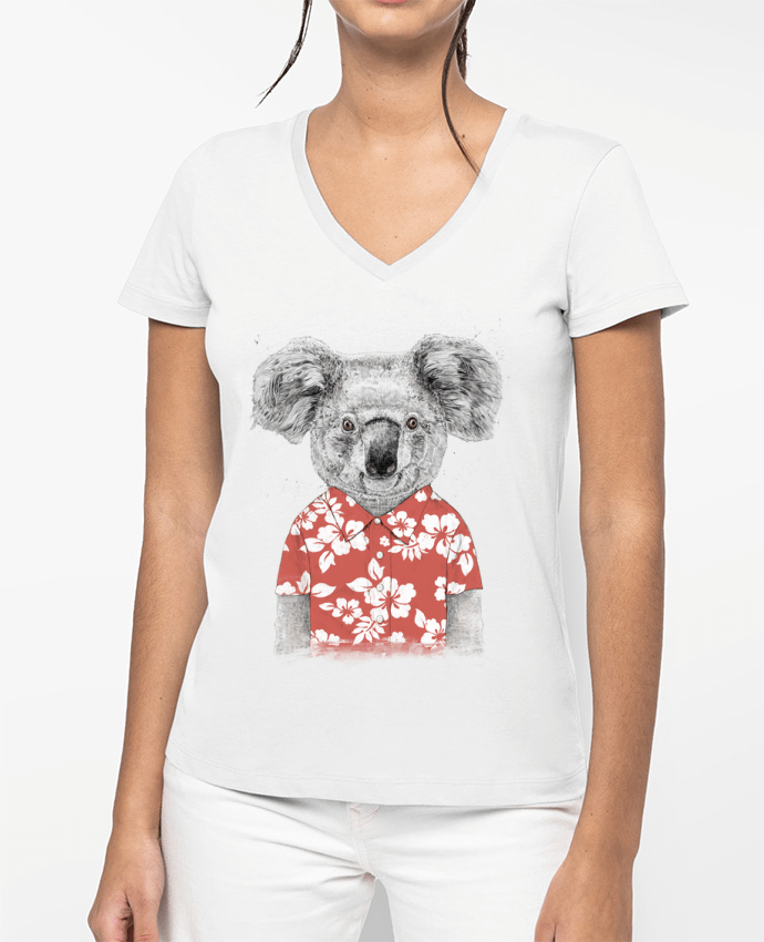 T-shirt femme col V Summer koala par Balàzs Solti