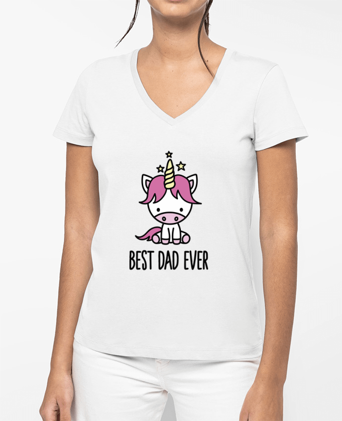 T-shirt femme col V Best dad ever par LaundryFactory