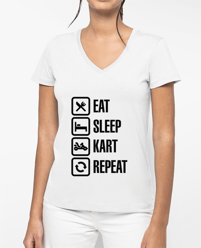 T-shirt écoresponsable col V femme Eat, sleep, kart, repeat by LaundryFactory