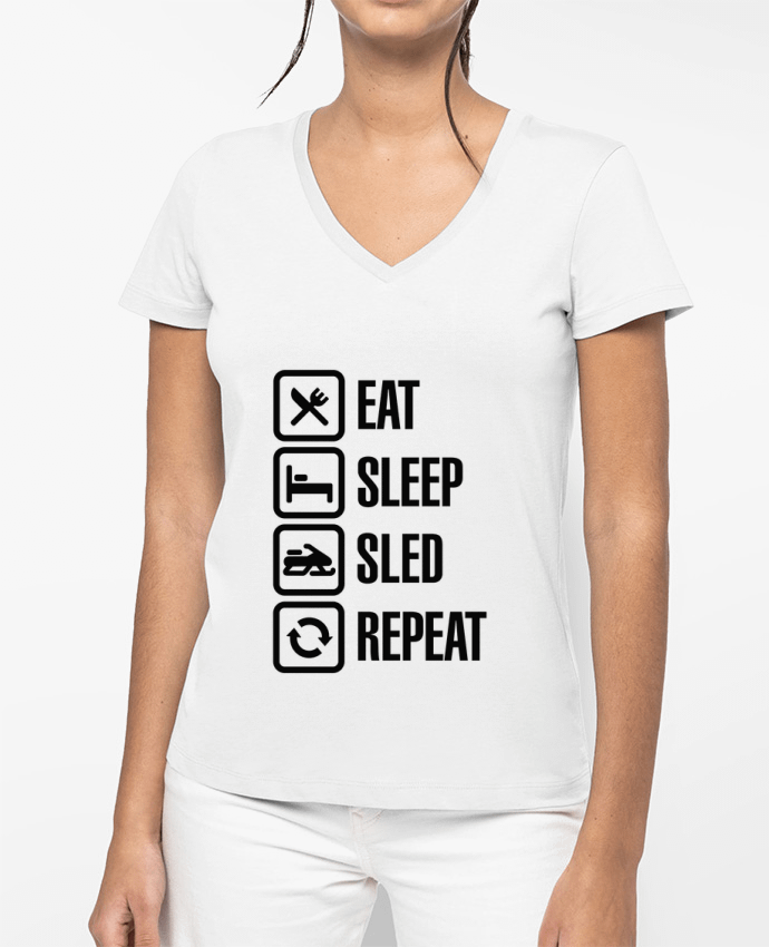 T-shirt femme col V Eat, sleep, sled, repeat par LaundryFactory