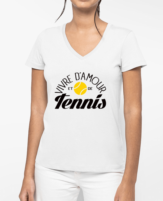 T-shirt femme col V Vivre d'Amour et de Tennis par Freeyourshirt.com