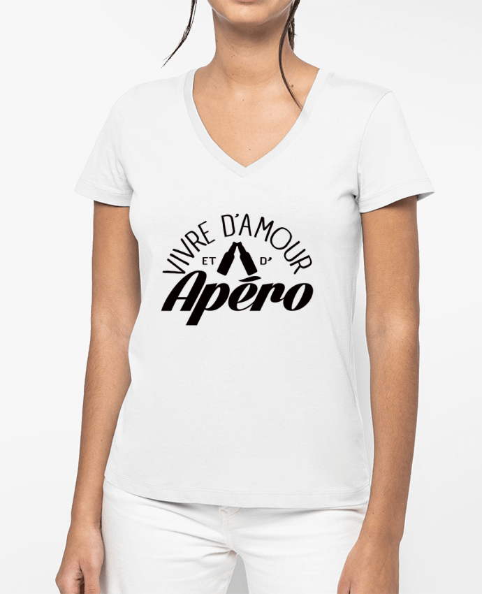 T-shirt femme col V Vivre d'Amour et d'Apéro par Freeyourshirt.com