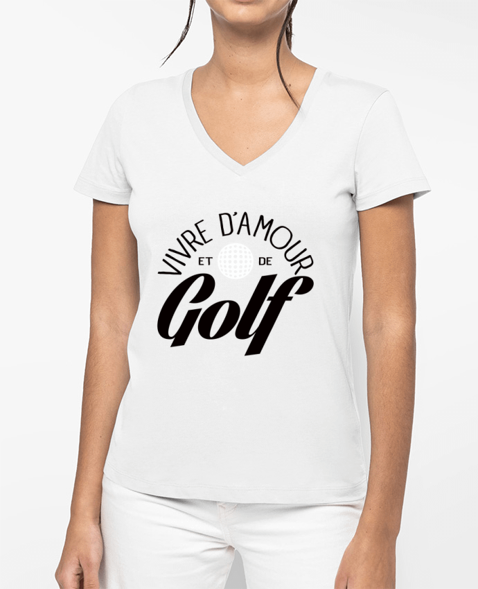 T-shirt femme col V Vivre d'Amour et de Golf par Freeyourshirt.com