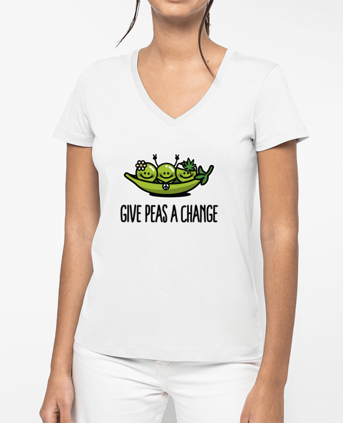 T-shirt femme col V Give peas a change par LaundryFactory