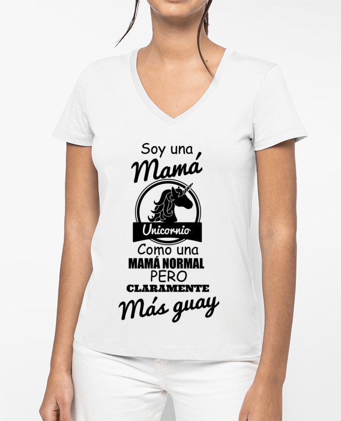 T-shirt femme col V Mamá unicornio par tunetoo