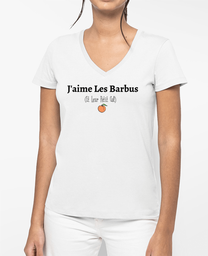 T-shirt femme col V J'aime les barbus et leur petit cul par tunetoo