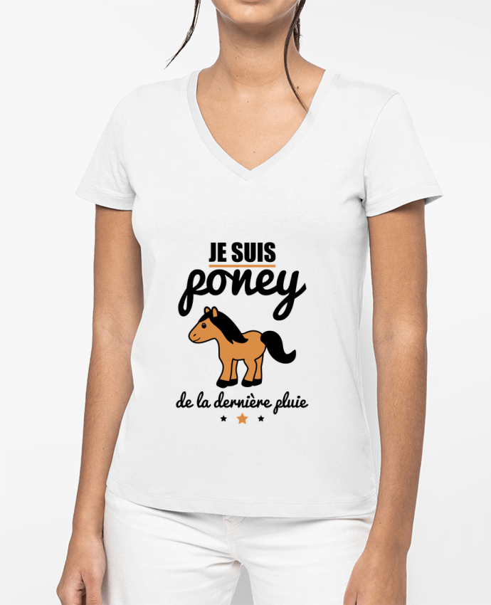 T-shirt femme col V Je suis poney de la dernière pluie par Benichan