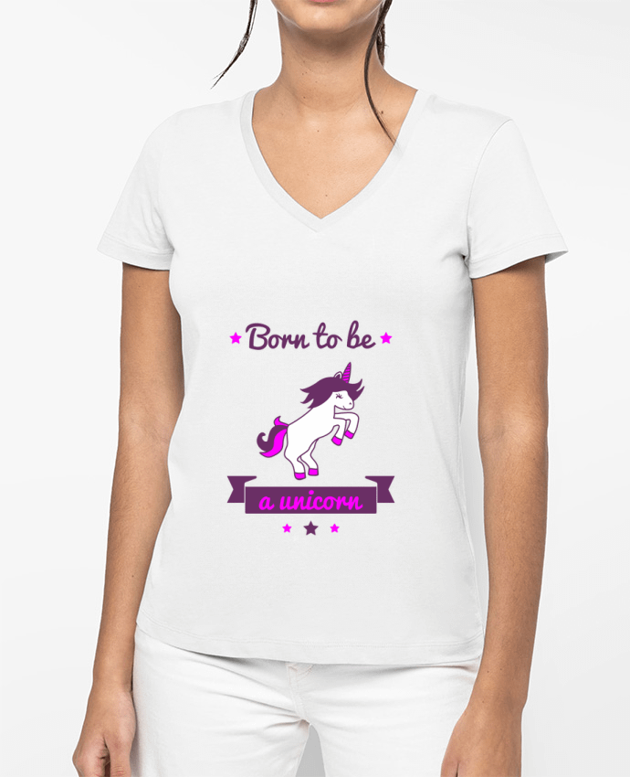 T-shirt femme col V Born to be a unicorn par Benichan